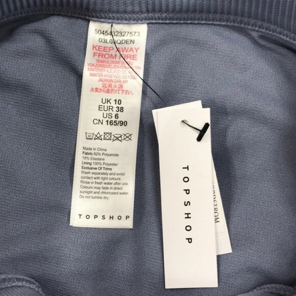 TOPSHOP Blue Ribbed Button High Waist Bikini Bottom - Picture 4 of 6